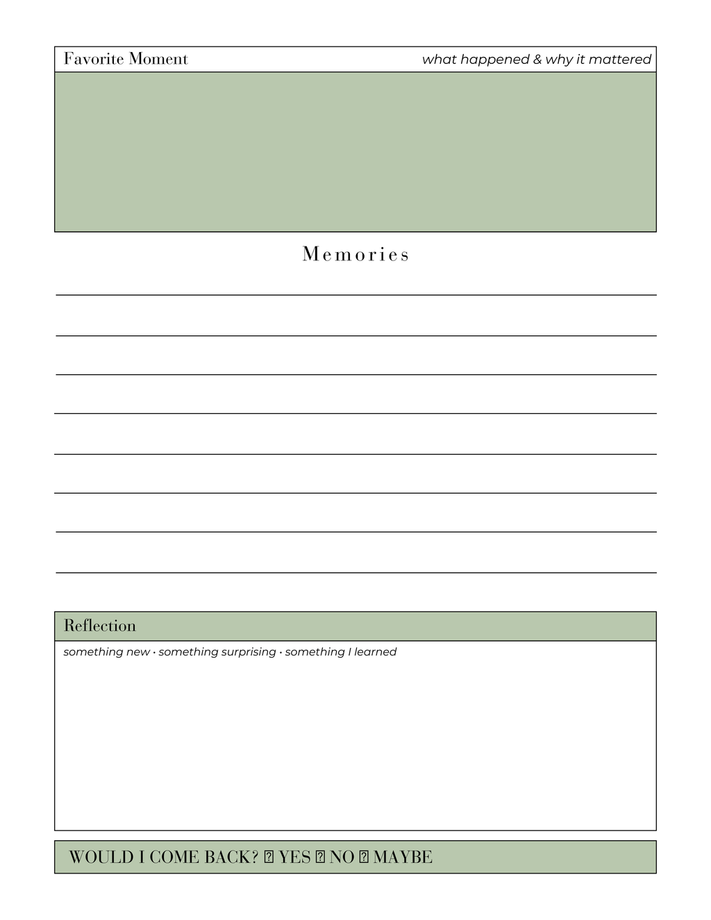 TODAY'S ADVENTURE: a PRINTABLE travel memory journal