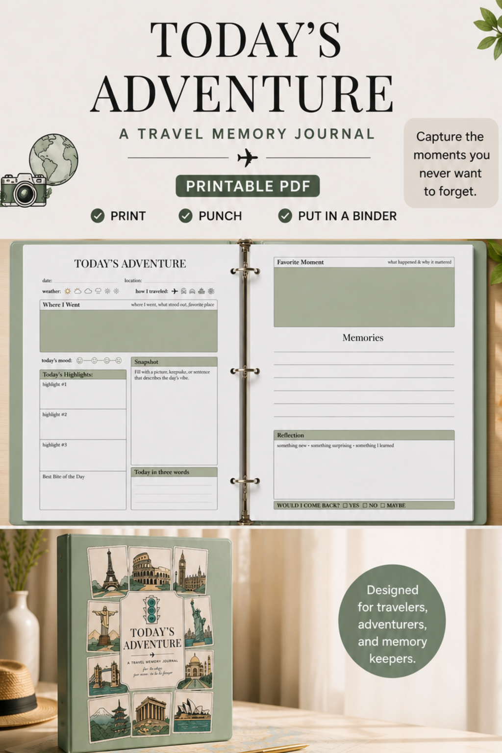 TODAY'S ADVENTURE: a PRINTABLE travel memory journal