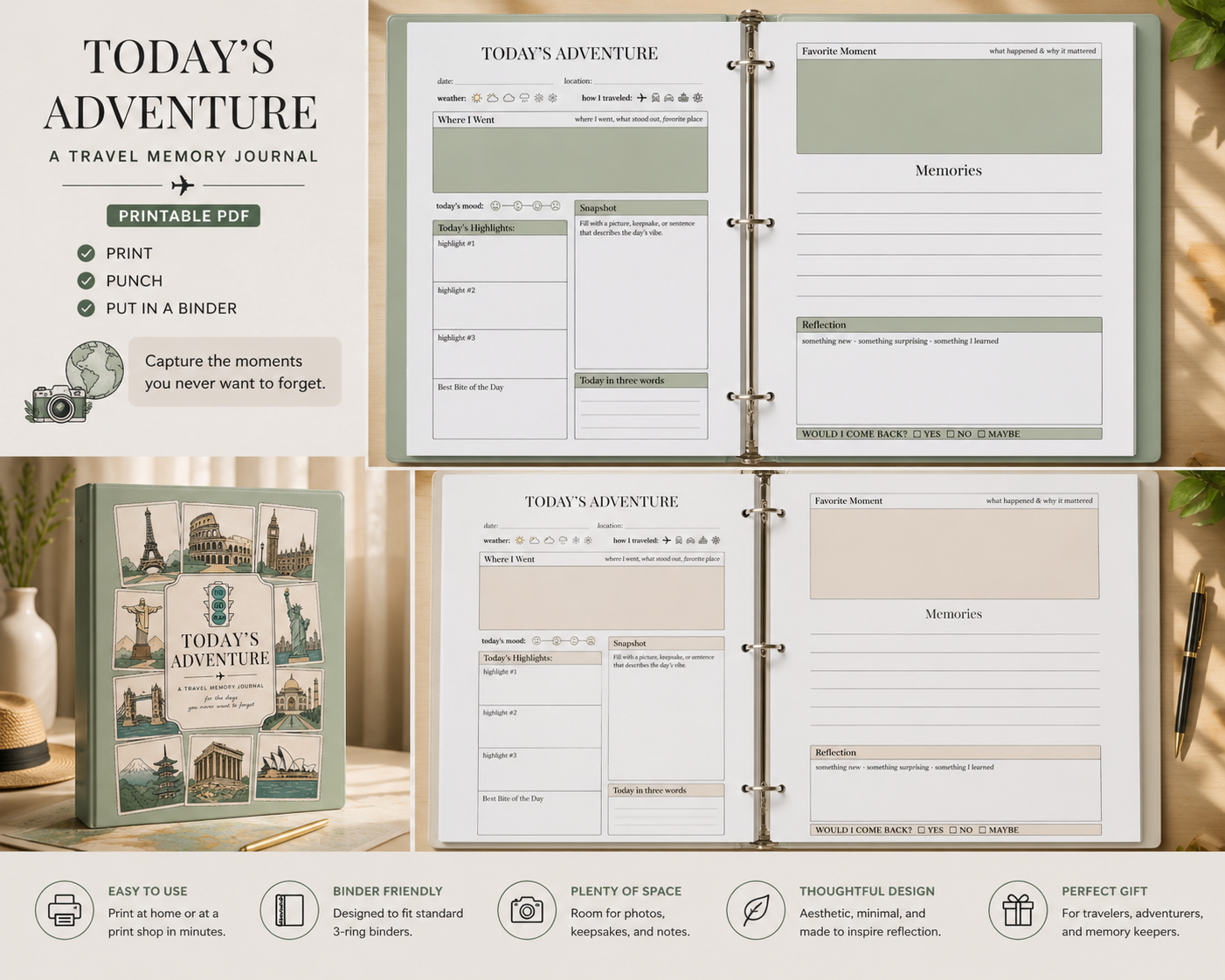 TODAY'S ADVENTURE: a PRINTABLE travel memory journal